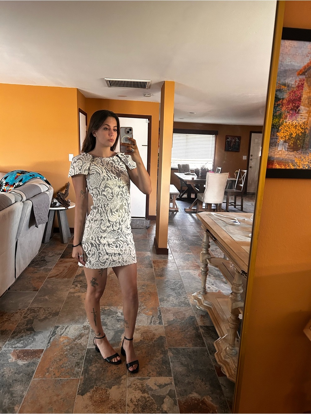 MM Couture Gold Lace Overlay Mini Dress — Small